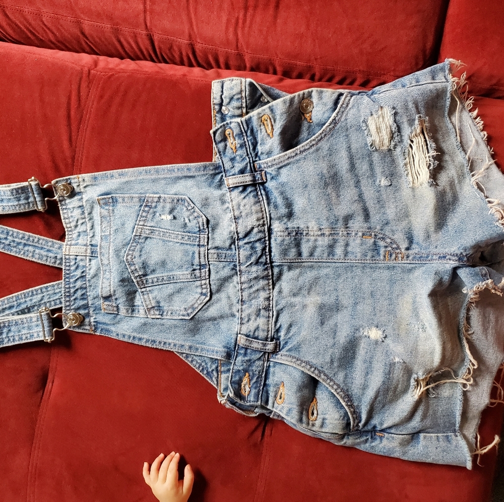 Denim overall shorts